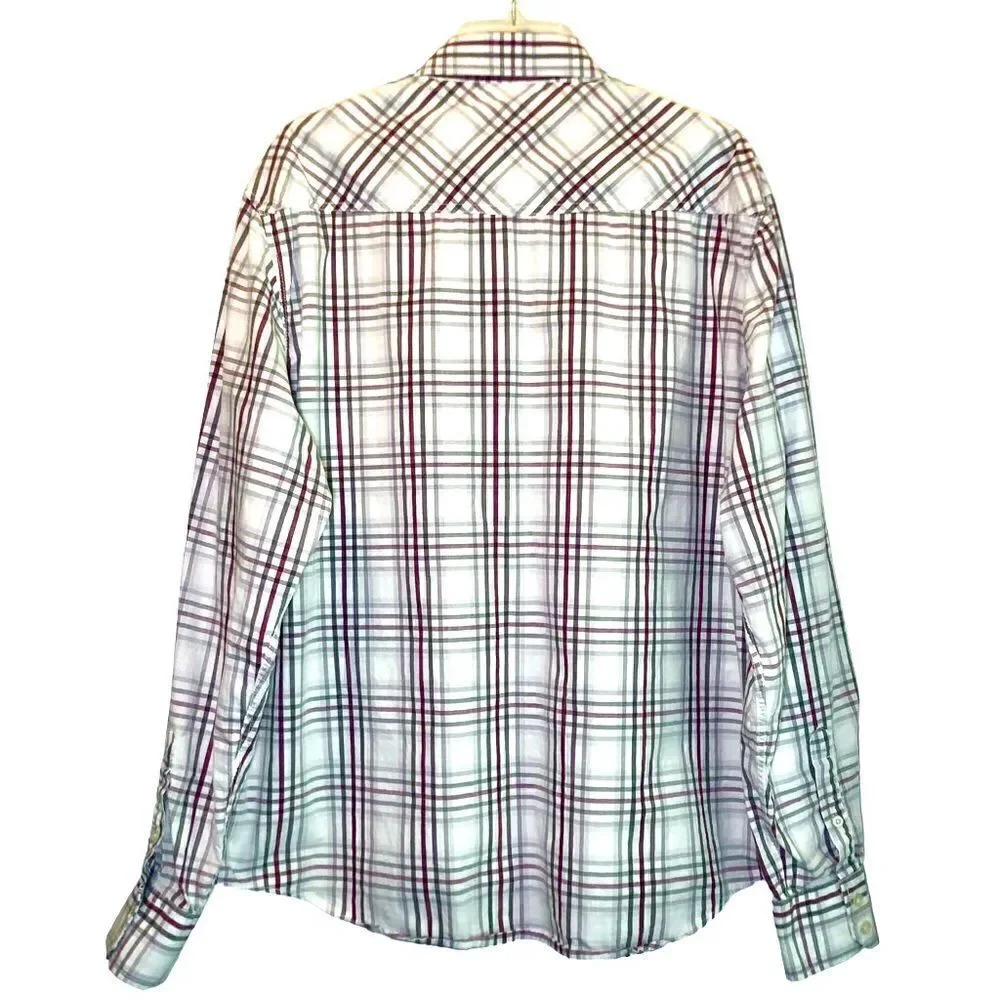 Eighty Eight Plaid Western Long Sleeve Shirt in White/Grey/Burgundy Men’s XL